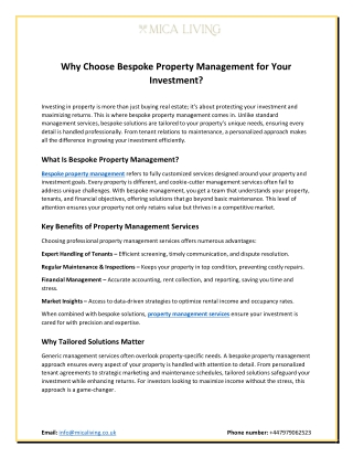 Why Choose Bespoke Property Management for Your Investment