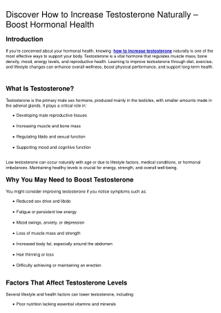 Discover How to Increase Testosterone Naturally – Boost Hormonal Health