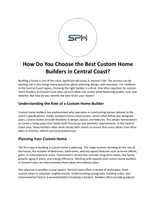 How Do You Choose the Best Custom Home Builders in Central Coast?