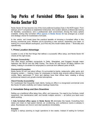 Top Perks of Furnished Office Spaces in Noida Sector 63