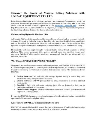 Discover the Power of Modern Lifting Solutions with UNIPAC EQUIPMENT PTE LTD
