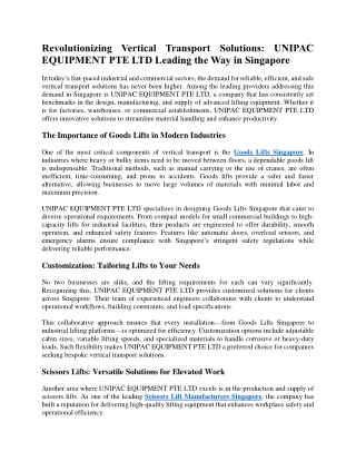 Revolutionizing Vertical Transport Solutions: UNIPAC EQUIPMENT PTE LTD Leading