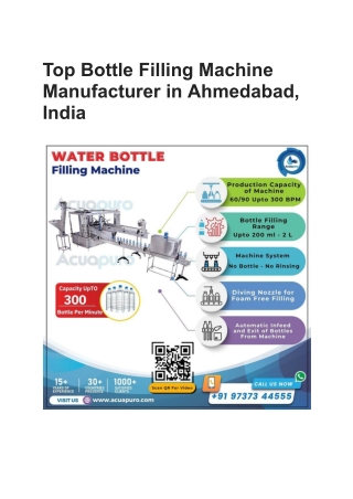 Top Bottle Filling Machine Manufacturer in Ahmedabad, India