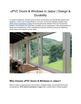 uPVC Doors & Windows in Jaipur _ Perfect Blend of Design & Durability