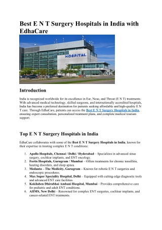 Best E N T Surgery Hospitals in India with EdhaCare