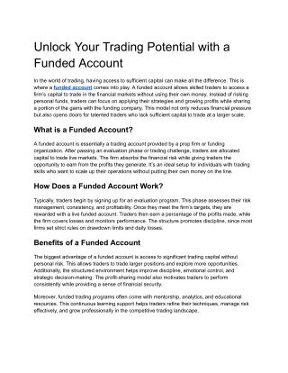 Unlock Your Trading Potential with a Funded Account