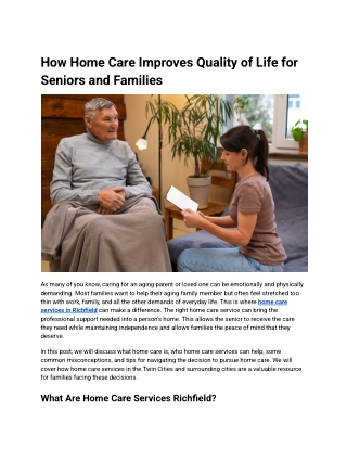 How Home Care Improves Quality of Life for Seniors and Families