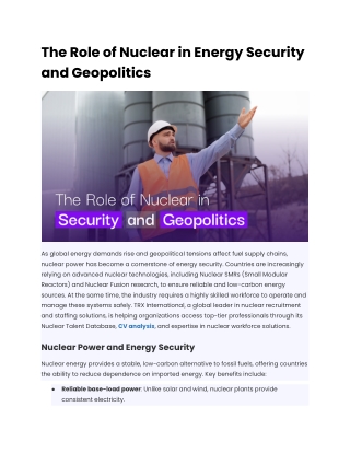 The Role of Nuclear in Energy Security and Geopolitics