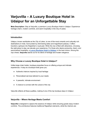 Luxury Boutique Hotel in Udaipur