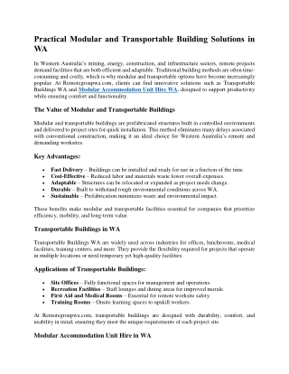 Practical Modular and Transportable Building Solutions in WA