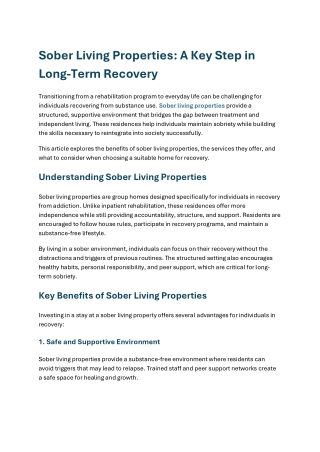 Sober Living Properties A Key Step in Long Term Recovery