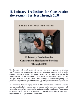 18 Industry Predictions for Construction Site Security Services Through 2030
