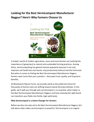 Looking for the Best Vermicompost Manufacturer Nagpur? Here’s Why Farmers Choose
