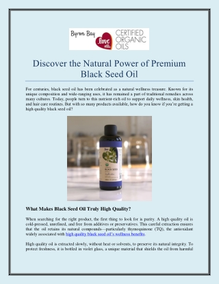 Discover the Natural Power of Premium Black Seed Oil