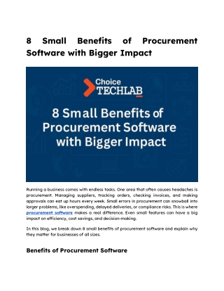 8 Small Benefits of Procurement Software with Bigger Impact
