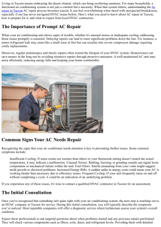AC Repair in Tucson: What to Expect from the Process