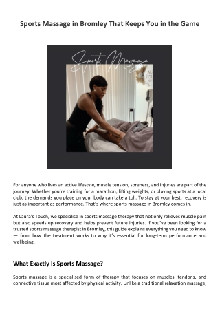 Sports Massage in Bromley That Keeps You in the Game