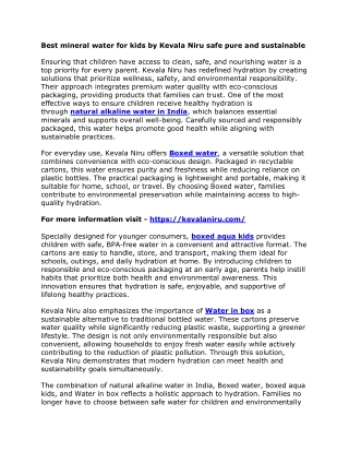 Best mineral water for kids by Kevala Niru safe pure and sustainable