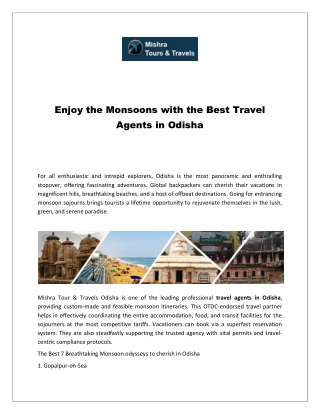 Enjoy the Monsoons with the Best Travel Agents in Odisha