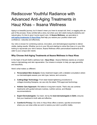 Rejuvenate Your Skin with Anti-Aging Treatments in Hauz Khas