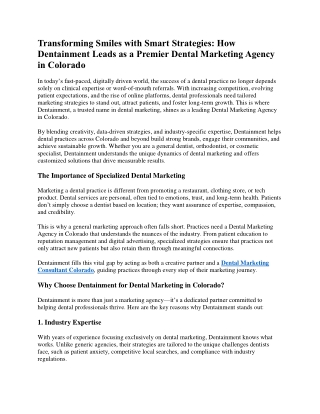 Transforming Smiles with Smart Strategies: How Dentainment Leads as a Premier