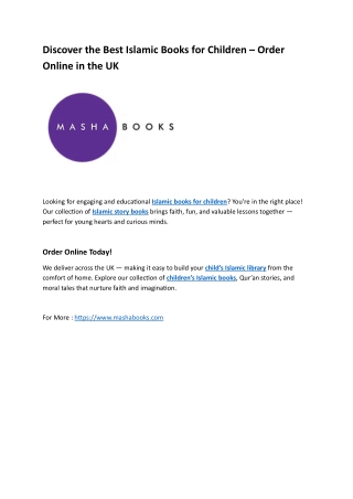 Discover the Best Islamic Books for Children UK