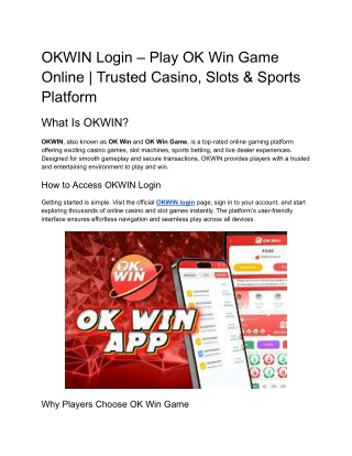 OKWIN Login – Play OK Win Game Online _ Trusted Casino, Slots & Sports Platform