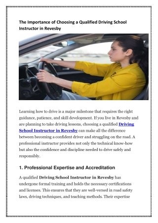 The Importance of Choosing a Qualified Driving School Instructor in Revesby