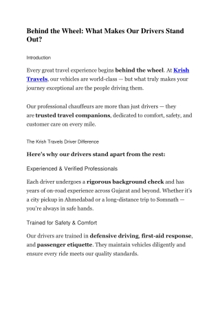 Behind the Wheel - Krish