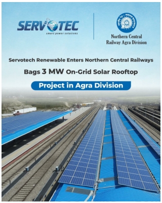 Servotech Renewable has received a 3 MW on-grid solar rooftop project from Northern Central Railways, Agra Division