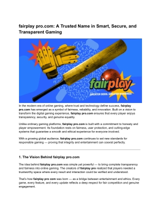 fairplay pro.com A Trusted Name in Smart, Secure, and Transparent Gaming