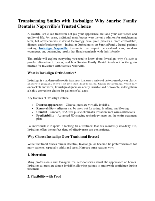 Transforming Smiles with Invisalign: Why Sunrise Family Dental is Naperville’s