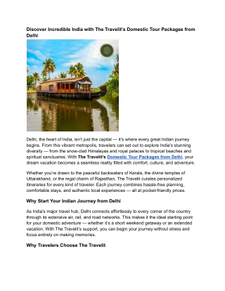Discover Incredible India with The Travelit’s Domestic Tour Packages from Delhi