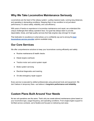 Your Trusted & Best Locomotives Service Provider in India