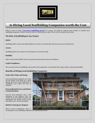 Is Hiring Local Scaffolding Companies worth the Cost