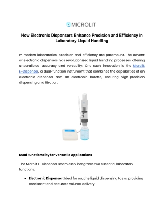 How Electronic Dispensers Enhance Precision and Efficiency in Laboratory Liquid Handling