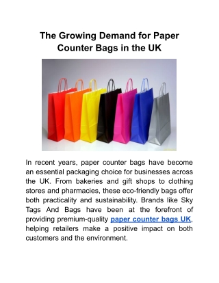 The Growing Demand for Paper Counter Bags in the UK