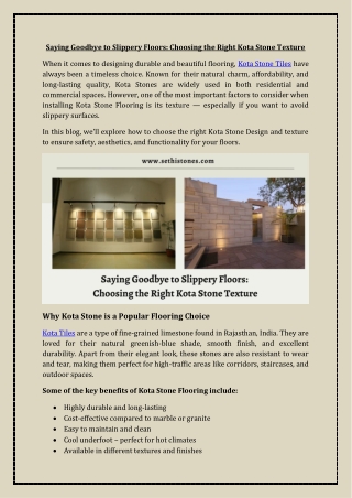 Saying Goodbye to Slippery Floors Choosing the Right Kota Stone Texture