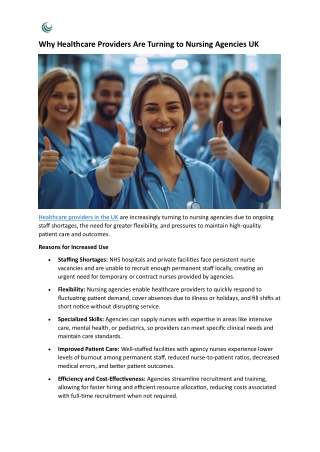 Why Healthcare Providers Are Turning to Nursing Agencies UK
