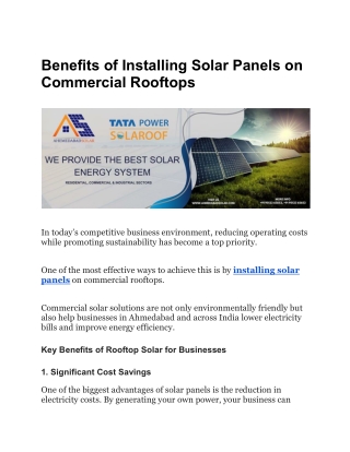 Benefits of Installing Solar Panels on Commercial Rooftops
