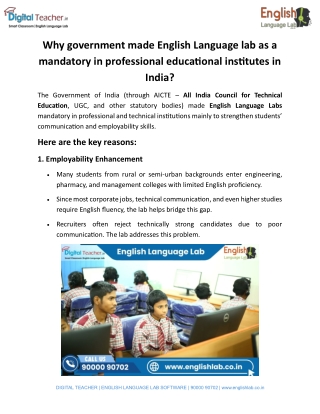 Why government made English Language lab as a mandatory in professional educational institutes in India