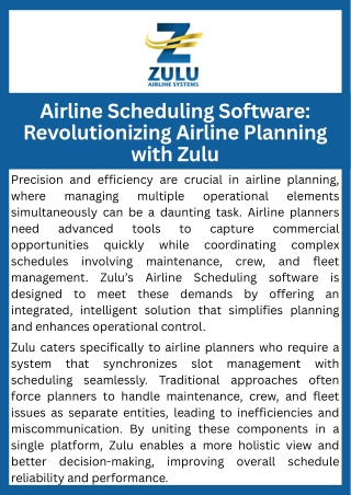 Airline Scheduling Software Revolutionizing Airline Planning with Zulu