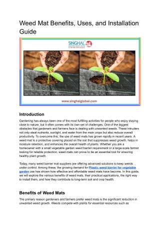 Weed Mat Benefits, Uses, and Installation Guide