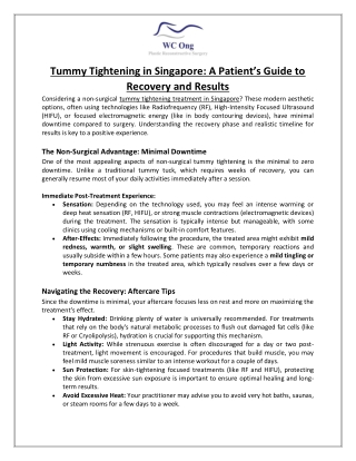 Tummy Tightening in Singapore A Patient’s Guide to Recovery and Results