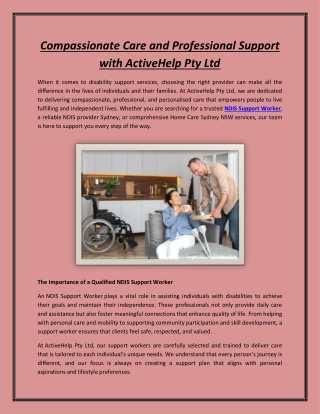 Compassionate Care and Professional Support with ActiveHelp Pty Ltd