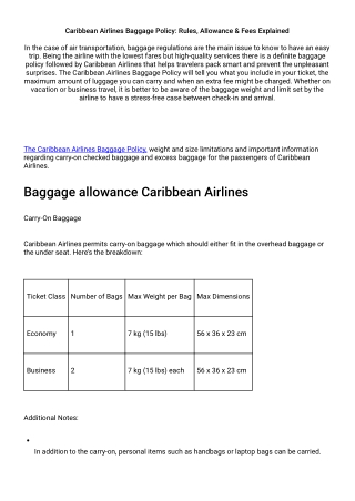 Caribbean Airlines Baggage Policy