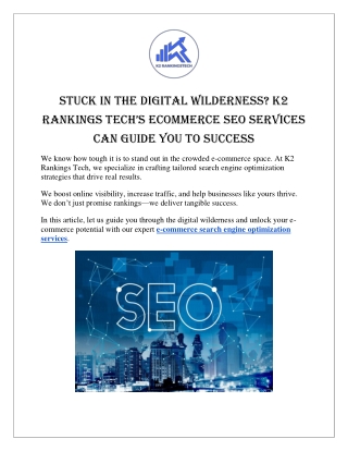 K2 Rankings Tech’s Ecommerce SEO Services Can Guide You to Success
