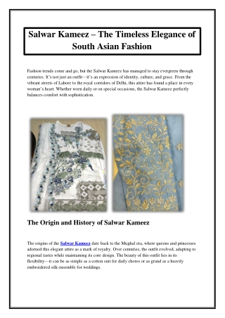 Salwar Kameez – The Timeless Elegance of South Asian Fashion