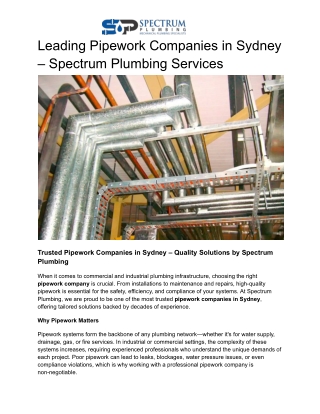 Leading Pipework Companies in Sydney – Spectrum Plumbing Services