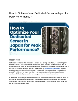 How to Optimize Your Dedicated Server in Japan for Peak Performance